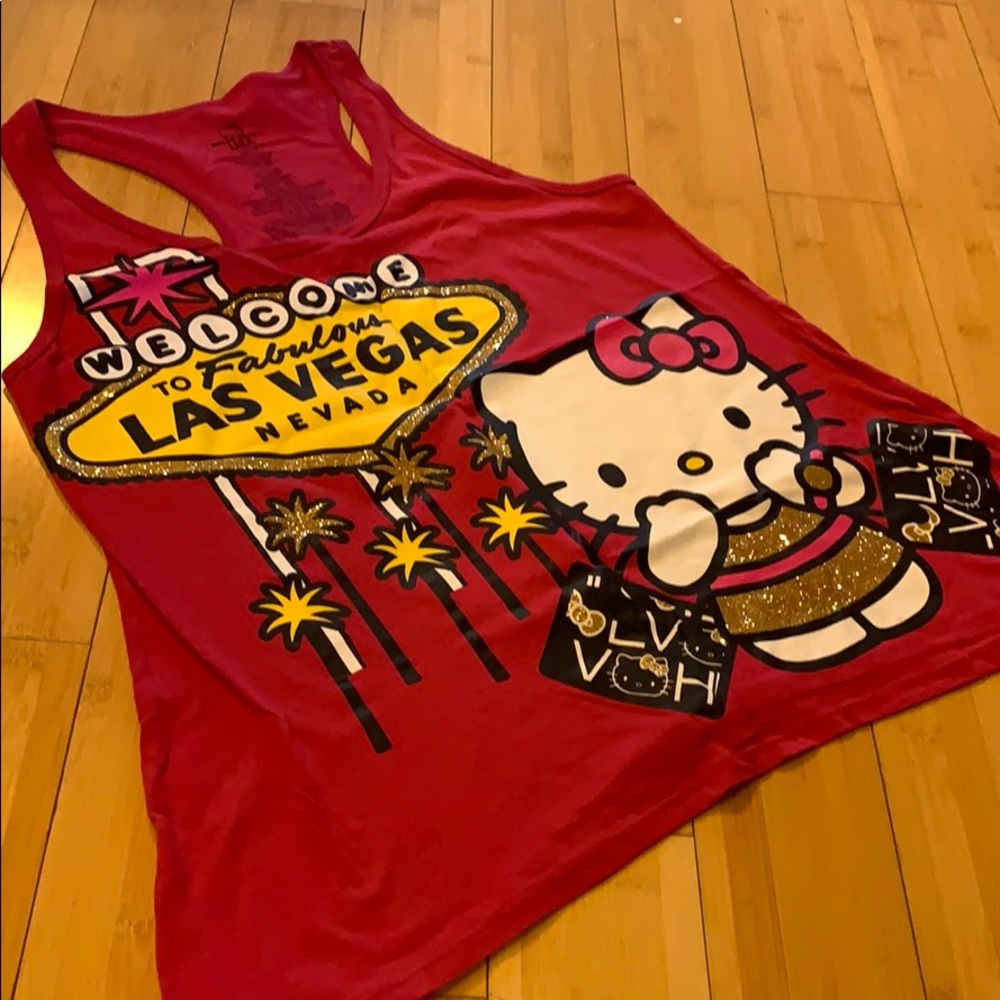 NWOT Hello Kitty Glitter Las Vegas Pink Tank L